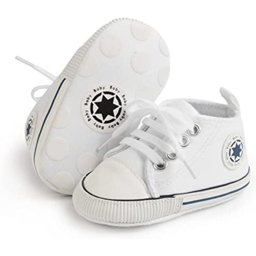 KIDSUN Unisex Baby Boys Girls High Top Sneaker Soft Anti-Slip Sole Newborn Infant First Walkers Canvas Denim Shoes