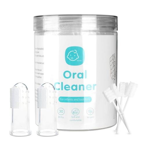 Baby Toothbrush Finger Toothbrush Oral Cleaner Kit with 5PCS Baby Tongue Cleaner Toddler Silicone Tooth Brush 0-6 Months 6-12 Months (Clear + 30PCS Toothbrushes)