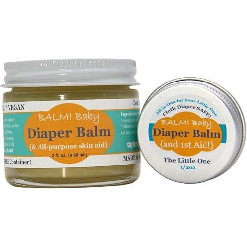 Diaper Balm - Organic Diaper Rash Cream – Cloth Diaper Rash Cream Balm | Multipurpose Skin Aid | Natural – Vegan - Herbal | Rash Ointment for Infants Kids | Plastic-Free | 2oz + Travel