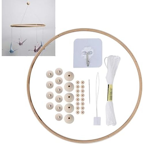 DIY Baby Wooden Mobile Hanger Round, Bed Bell Frame for Crafts Mobile Kit Wind Chime Bell for Room Home Decor Gift for Kids Wooden Mobile Kit