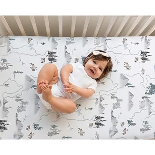 Crib Sheets Neutral - Fitted Baby Crib Sheets Bed for Girl Boy - 2 Pack Standard & Toddler Mattress - Buttery Soft Organic Cotton Blend (Arctic Journey)