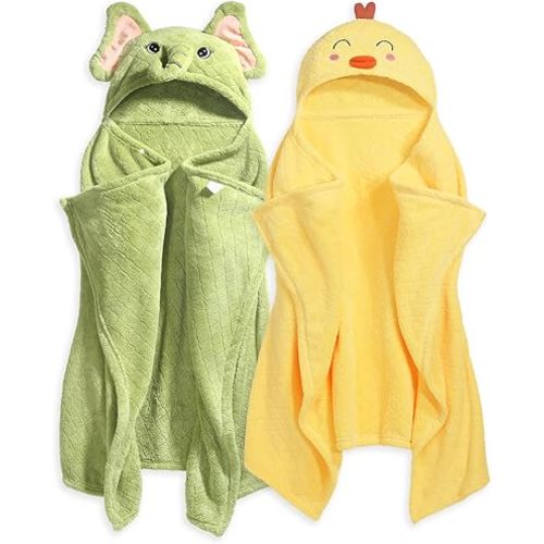 Baby Towels with Hood, Toddler Bath Towel for Girls&Boys 0-6 Years, 2-Pack Thick Absorbent Toddler Towels, Large 50''x32'' Kids Towel Babies Hooded Towels Baby Bath Essentials