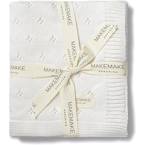 Makemake Organics Organic Baby Blanket GOTS Certified Organic Cotton Baby Blanket Newborn Pointelle Knit Blanket Breathable Unisex Boy Girl Neutral Earthy Blanket (30x40, Ivory)