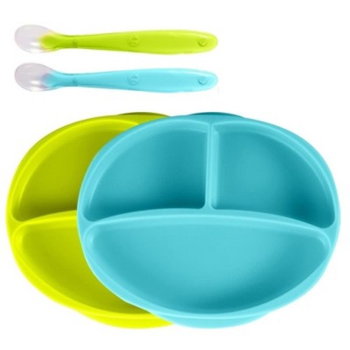 Silicone Suction Plate for Baby, Color: Green & blue