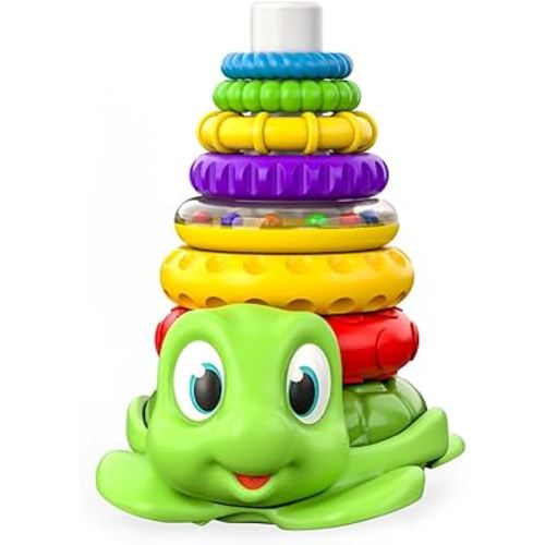 Move2Play Stacking Toy, Includes 7 Unique Rings, Montessori Development, Baby Toy, Gift for 1 Year Old Boys & Girls, Ages 0-6+, 9, 10, 12, 18+ Months (Turtle Stacker)