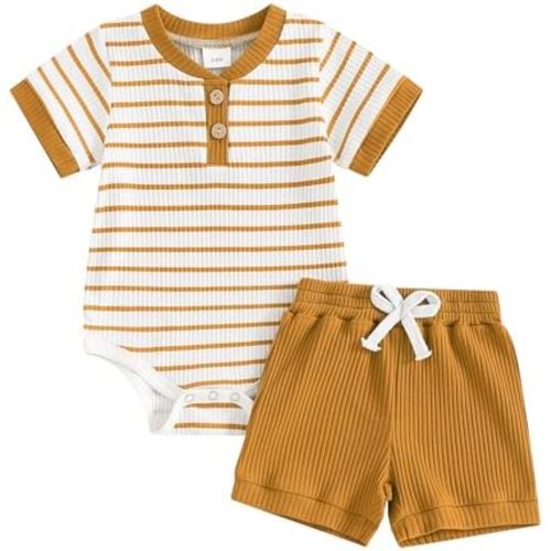 Newborn Baby Boy Girl Clothes 3 6 9 12 18 Months Ribbed Knit Short Sleeve Romper Shorts Set Infant Summer Outfits