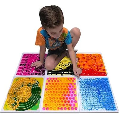 Sensory Floor Lava Tiles: Sensory Liquid Tiles Colorful Liquid Fusion Activity Play Mat, Textured Sensory Lava Tiles for Ages 3 to Adults, 11.8" X 11.8" Set of 6 Square Multi-Color