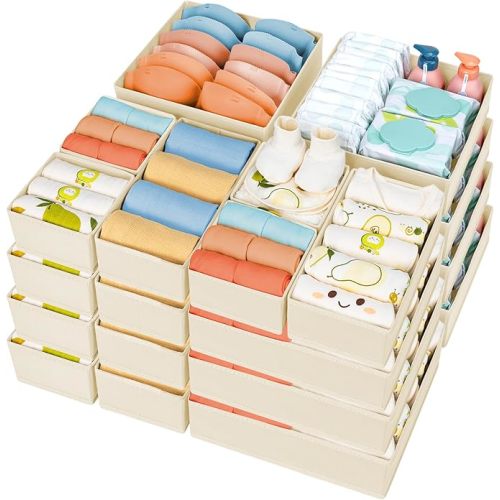 DIMJ Drawer Organizer Clothes, 24 Pack Dresser Organizer, Foldable Closet Organizers and Storage, Fabric Dresser Drawer Organizers, Drawer Dividers for Nursery, Baby Clothes, Underwears, Sock