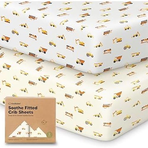 KeaBabies 2-Pack Organic Crib Sheets for Boys, Girls - 52x28 Fitted Crib Mattress Sheet Neutral, Breathable Jersey Cotton Cover for Baby Bed, Toddler Mattress, Soft & Cute Prints (Construction)