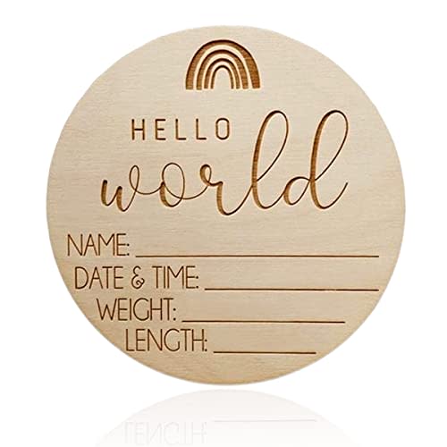 AEGYPIUS Baby Announcement Sign, 3.9 Inches Hello World Newborn Sign Baby Birth Announcement Sign, Wooden Birth Announcement Sign for Hospital Announcement Sign for New Baby Newborn Announcement Sign