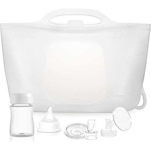 XL Silicone Travel Bottle Sterilizer Bags | Microwave Steam Sterilizer Bags for Baby Bottles, Breast Pump & Pacifiers, Reusable Steam Sterilizing Bags for Travel and Home Use (Clear Milk White)