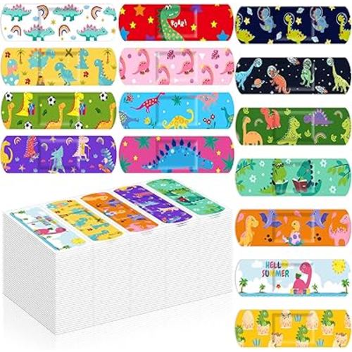 Estune 75 Pcs Kids Bandages Bulk Dinosaur 15 Styles Fun Children's Adhesive Colorful PE Flexible Cute Cartoon Dinosaur Bandages Variety Pack for Kids Boys Girls Students School Classroom