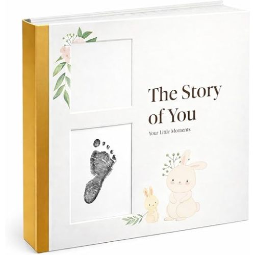 Baby Memory Book for Baby Boy or Girl - Baby Book Keepsake with Ink Pad and Two Personalized Frames - Record Every Event from Birth to Age 5 Gender Neutral Scrapbook - Baby Gifts Gender Neutral