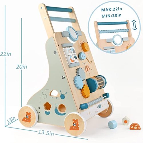 PairPear Wooden Baby Walker, Toddler Push Walker Activity Center Toys with Shape Sorter, Montessori Walker Toy, Push Toys for Boys Girls 1 2 3 Year Old - baby walker