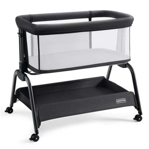 HARPPA Bassinet Bedside Sleeper, Bedside Bassinet with Storage & Wheels for Infants, Black