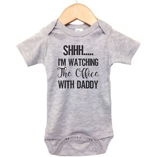 Shhh I'm Watching The Office With Daddy/The Office Onesie/Gift For Baby/Super Soft Romper - Grey Short Sleeve - 18-24M
