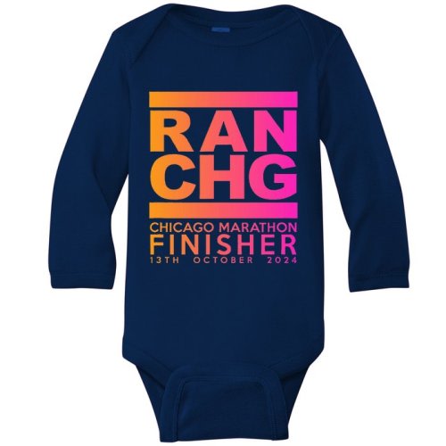 Marathon Chicago 2024 Finisher Baby Long Sleeve Bodysuit | TeeShirtPalace Size: Newborn