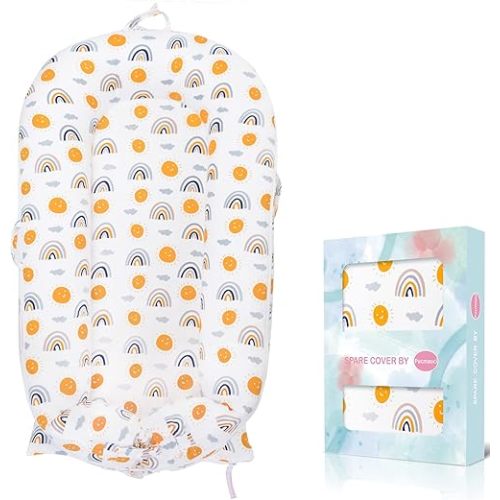 Baby Lounger Cover for Dockatot Deluxe + | 100% Cotton Hypoallergenic Newborn Premium Quality Spare Cover(Cover Only) (Rainbow)