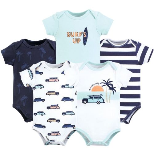 Hudson Baby Short Sleeve Bodysuits, 5-Pack, Newborn- 24 Months