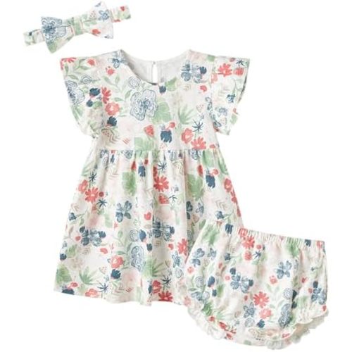 pureborn Baby Toddler Girl Dress with Bloomer Short and Long Sleeve Playwear Dress with Diaper Cover