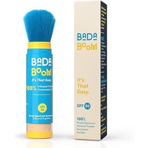 Bada Boom Mineral Translucent Sunscreen Powder, Brush on SPF 50 for Kids and Sensitive Skin