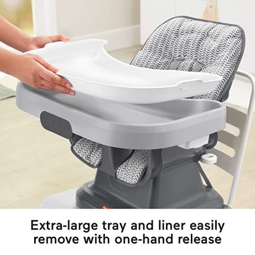 Fisher-Price Baby SpaceSaver Simple Clean High Chair Baby to Toddler Portable Dining Seat with Removable Tray Liner, Pencil Strokes (Amazon Exclusive) - Arrow Tire Tracks