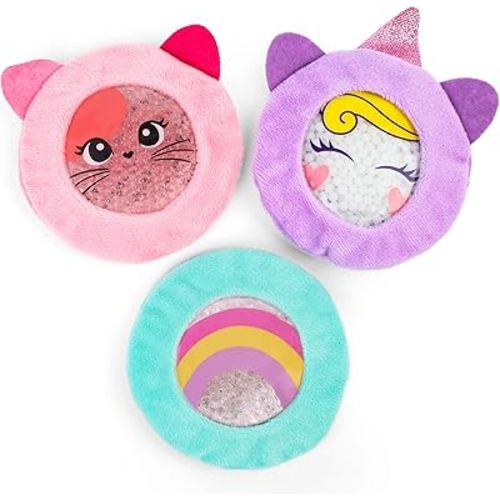 LotFancy Kids Ice Packs for Boo Boos, 3 Pack, Reusable Hot Cold Packs with Cute Plush Sleeves, Small Round Gel Beads Pads for Injuries, Headache, Fever, Wisdom Teeth, Pain Relief, 4.75”