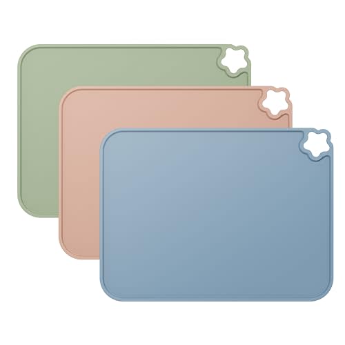 Cutebe Silicone Placemat for Toddles Kids Non-Slip Reusable Portable Kids Placemats for Dinning Table Heat Resistant Placemats, Baby Placemat Stain Resistant Silicone Mat for Dining Table 3 Pack