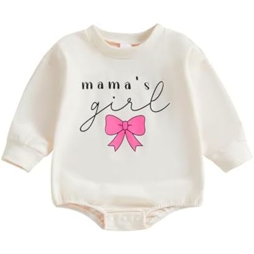 Kupretty Baby Girl Sweatshirt Romper Oversized Onesie Letter Graphic Crewneck Bubble Rompers Newborn Coming Home Outfit