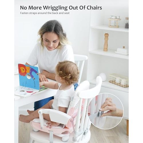 UBRAVOO Baby Booster Seat for Dining Table with Removable Tray & Cushion, 3in1 Portable Toddler Booster Seat, 4 Height Adjustable Travel High Chair for Babies and Toddlers(Wisdom of the Owl)
