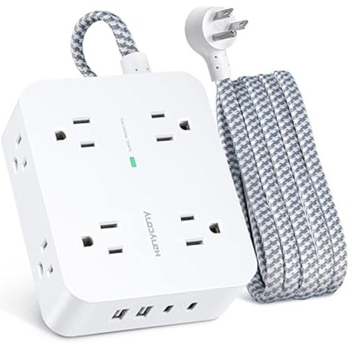 6Ft Surge Protector Power Strip with USB C, Extension Cord with 8 Wide Outlets(2.2 IN) and 4 USB Ports(2 USB C), Flat Plug, Wall Mount, 3 Side Outlet Extender for Home Dorm Room Essentials, ETL Listed