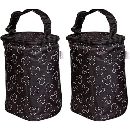 Disney Baby by J.L. Childress TwoCOOL Breastmilk Cooler - Double Baby Bottle & Food Bag - Ice Pack Included - Fits 2-4 Bottles - Insulated & Leak Proof Bottle Bag - Mickey Black (Pack of 2)