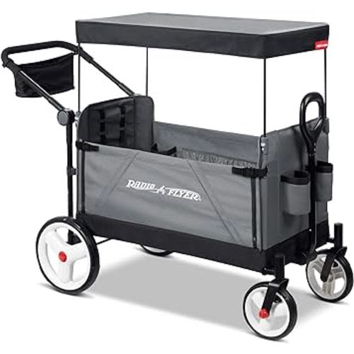 Radio Flyer City Luxe Stroll ‘N Wagon, Grey with Parent Caddy and Internal Storage Pockets, for 1+ Years