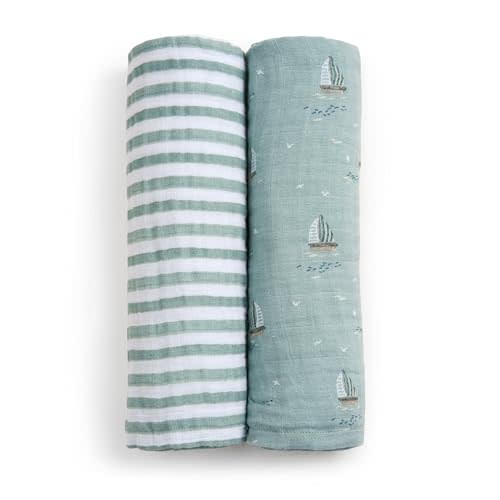 aden + anais Boutique 100% Organic Cotton Muslin Swaddle, Breathable Baby Blanket, Ideal for Boys, Girls, Newborns, Babies & Infants, Receiving Blanket, Soft and Lightweight Wrap, 2 Pack, Sailing Seas