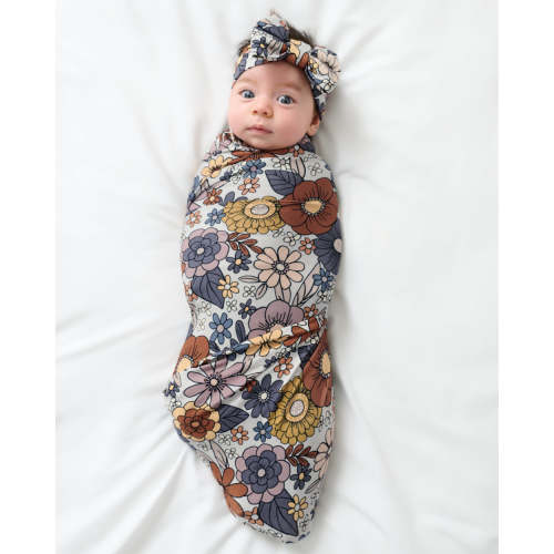 Wildwood Floral Swaddle & Luxe Bow Headband Set | Little Sleepies
