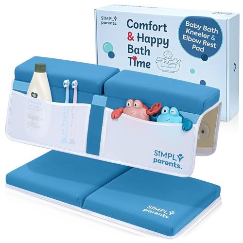 Simply Parents Comfortable Baby Bath Kneeler and Elbow Rest Pad Set - Quick-Dry Non-Slip Bath Kneeling Pad for Bathing Baby, Baby Bath Time Essentials for Newborn, Turquoise Blue