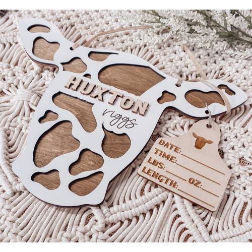 Personalized Cow Head Hospital Sign | Baby Name Announcement| Cow theme Birth Stats | Newborn Photos |Social Media Announcement |Cow Nursery