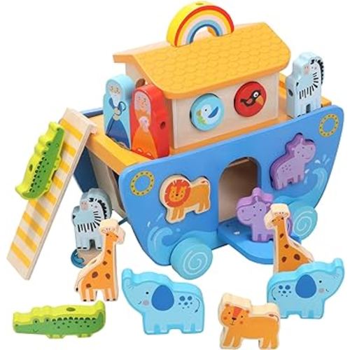 Wooden Noah's Ark Toy with Animal Shape Sorter,Baptism Gifts for 1 2 3 4 Years Old,Montessori Toys for Toddlers,Boys and Girls,24 Months Babies