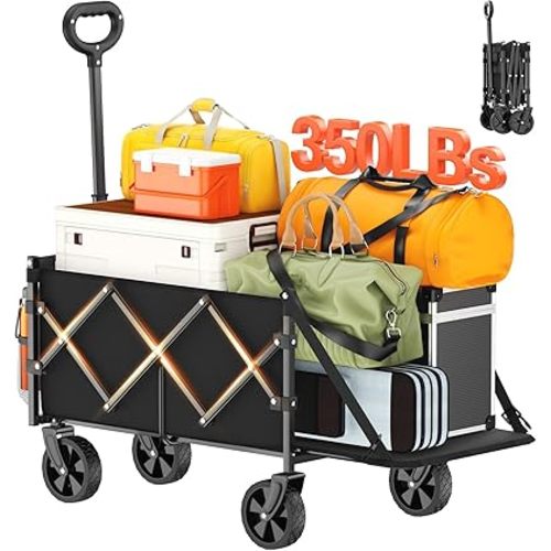 Foldable Wagon with Extended Tailgate: Collapsible Large Capacity Folding Wagon - Heavy Duty Utility Carts for Shopping,Garden,Sports,Groceries,Apartment,Camping,Outdoor - Black