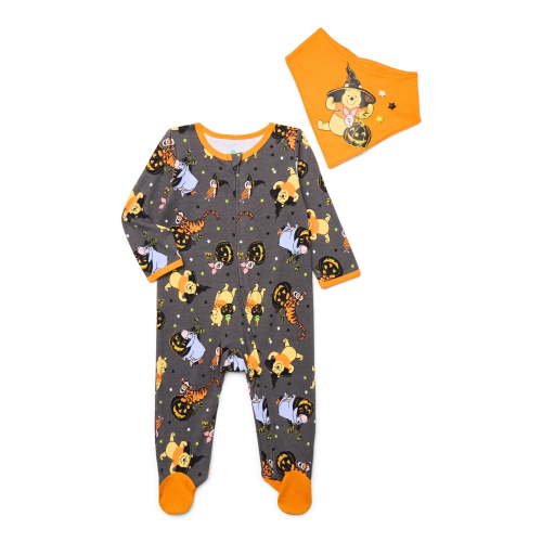 Halloween Winnie the Pooh Baby Boys or Girls Footed Sleep N Play Pajamas and Bib Set, 2-Piece, Sizes 0M-9M