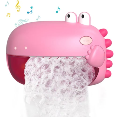 Bath Toys,Toddler Bath Bubble Machine, Bathtub Toy Dinosaur, Bubble Maker with 12 Songs, Bathtime Shower Bath Wall Toy for Boys Girls - Pink
