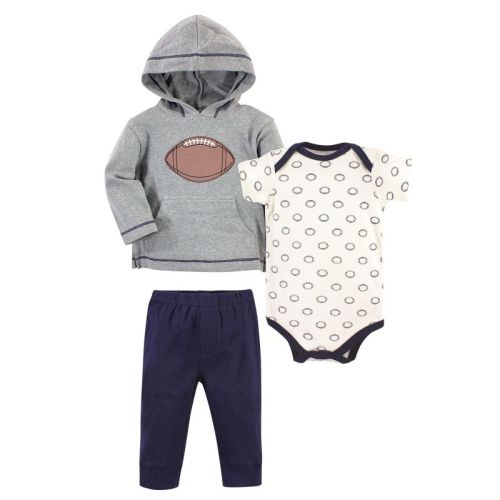 Hudson Baby Infant And Toddler Boy Cotton Hoodie, Bodysuit Or Tee Top And Pant Set, Football Baby, 9-12 Months