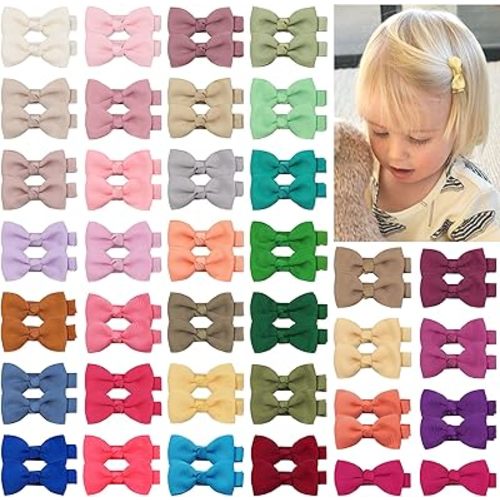 CLLOT Hair Clips, 70PCS Baby Girls Fully Lined Baby Bows Hair Pins Tiny 2' Hair Bows Alligator Clips for Infants Toddlers in Pairs