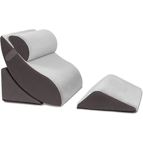 Avana Kind Bed Orthopedic Support Wedge Pillow Comfort System – for Post-Surgery, Heartburn, Snoring, Acid Reflux & GERD, 4-Piece-Set, Grey/Charcoal