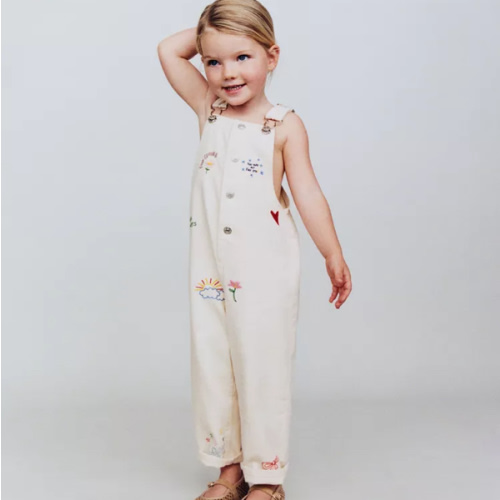 EMBROIDERED LONG TWILL OVERALLS - Ecru | ZARA United States