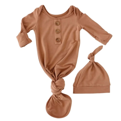 Camel Bamboo Knotted Gown & Hat | Caden Lane