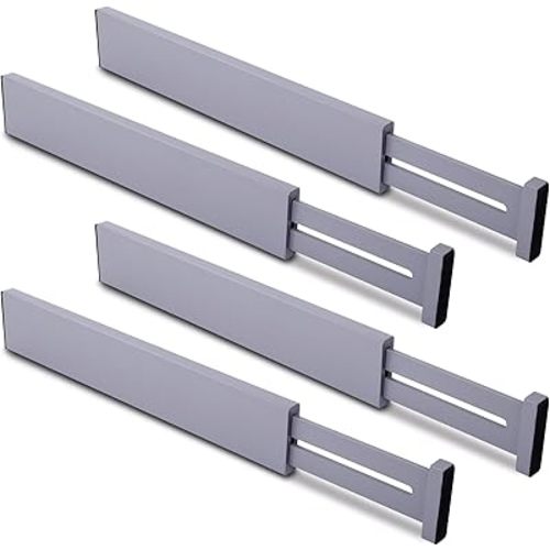 Utoplike Bamboo Drawer Dividers Large, Gray Kitchen Drawer Organizers Adjustable, Spring Loaded, Works in Dresser, Bathroom, Bedroom, Desk, 4 pcs