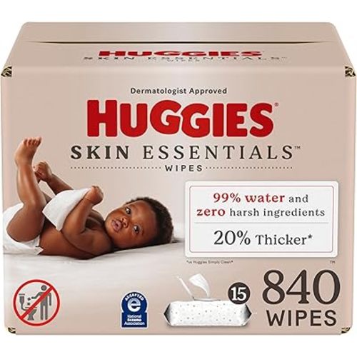 Huggies Skin Essentials Baby Wipes, Hypoallergenic, 99% Water, 15 Flip Top Packs (840 Wipes Total)