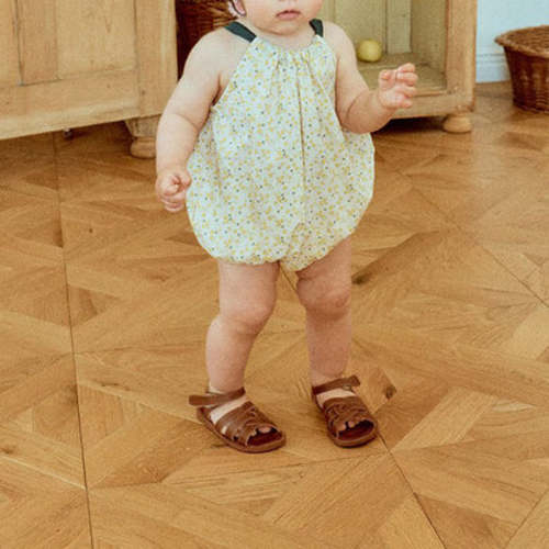 Baby Milk SS25 Floral Tie Back Halter Bubble Romper Yello 3-6 MONTHS
