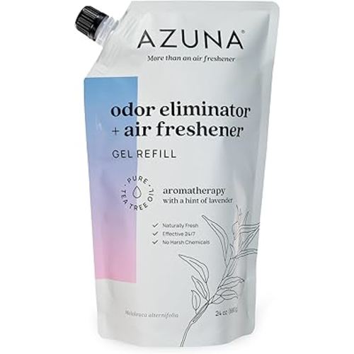 Azuna All-Natural Odor Remover Gel Refill Pouch | Air Purifier with Tea Tree Oil | Plant-Based & Long Lasting | For Pet Odors, Smoke & Strong Odors | Lavender Aromatherapy, 24 oz.
